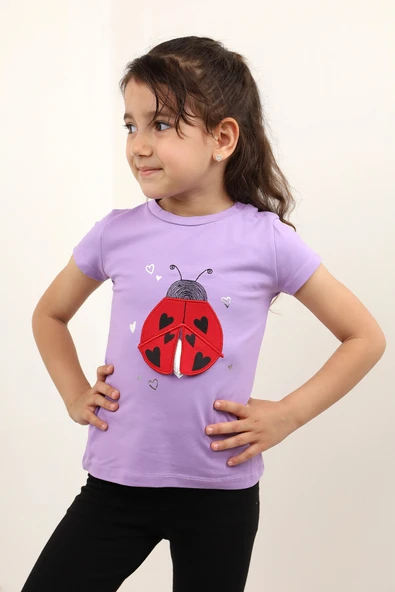 Toontoy Kız Bebek Baskılı Bisiklet Yaka Kısa Kollu Tişört ürün görseli 1