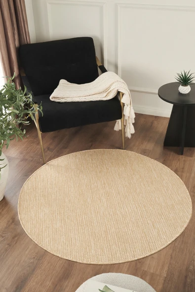 Sisalux 3083 Bej Yuvarlak Sisal Dokuma Jüt Kilim Hav Toz Vermez Mutfak Oturma Odası Halısı ürün görseli 1