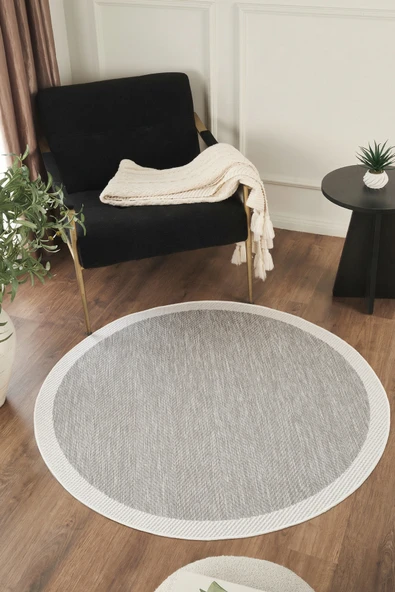 Sisalux 3087 Gri Beyaz Yuvarlak Sisal Dokuma Jüt Kilim Hav Toz Vermez Mutfak Oturma Odası Halısı ürün görseli 1