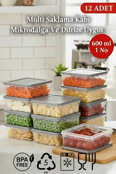 600 ml Multi Saklama Kabı Difrize Uygun 12 Adet No:1 ürün görseli 1