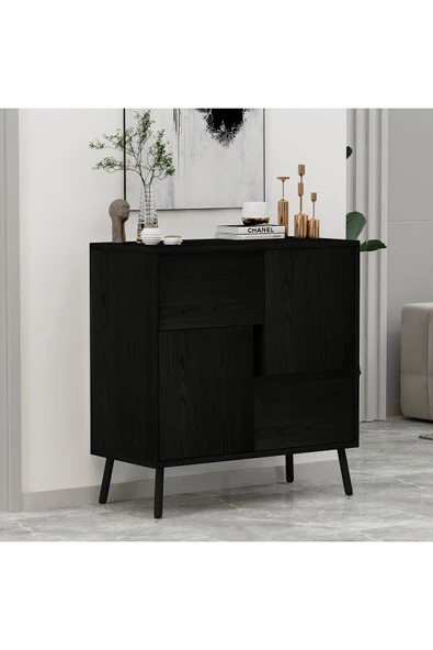 İnarch Dizayn Ç001 Darien Çok Amaçlı Dolap – Minimal Konsol – 2 Kapaklı Modern Tasarım  Ahşap Siyah ürün görseli 1