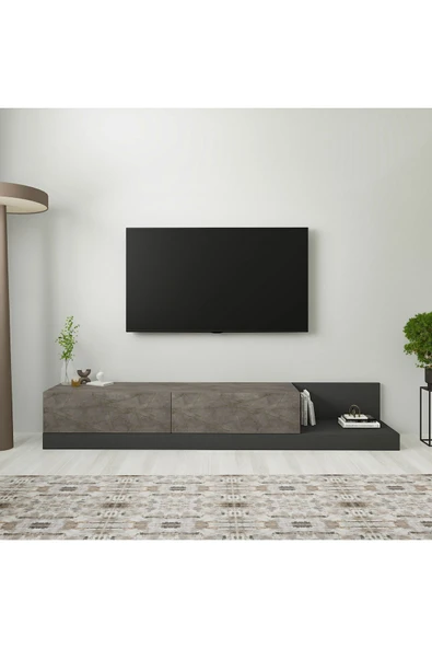 Majör Modern 2 Kapaklı TV Sehpası – 180 cm  Gordion Mermer/Antrasit ürün görseli 1