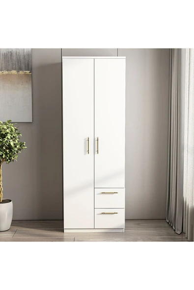 Merlin 2 Kapaklı, Çekmeceli Gardırop - 60 cm  172 cm Beyaz ürün görseli 1
