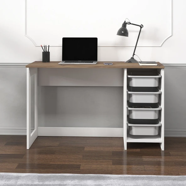 Hero Modern Çalışma Masası - 120 cm  Beyaz/Antik Ceviz ürün görseli 1