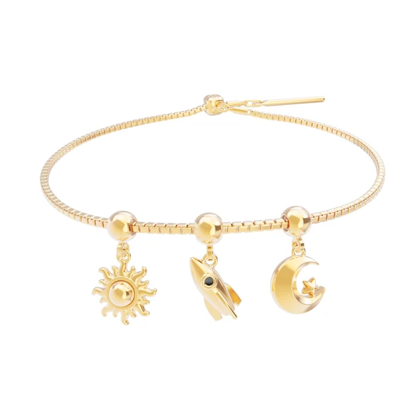 Chocli 18 Ayar Altın Kaplama Charm - Satürn - Resim 3