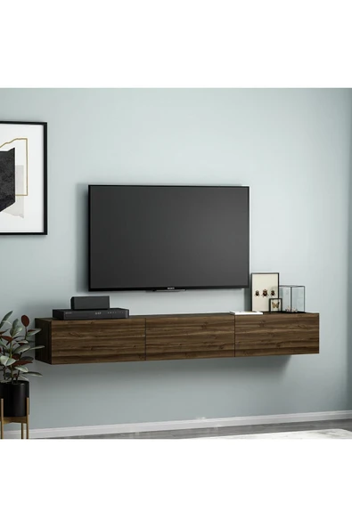 Terra Duvara Monte 3 Kapaklı Modern TV Sehpası – 180 cm  Ceviz ürün görseli 1
