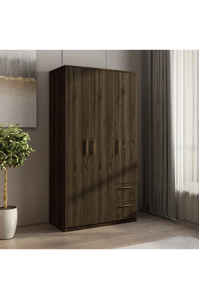 Merlin 3 Kapaklı, Çekmeceli Modern Gardırop - 90 cm  172 cm İstanbul Ceviz ürün görseli 1