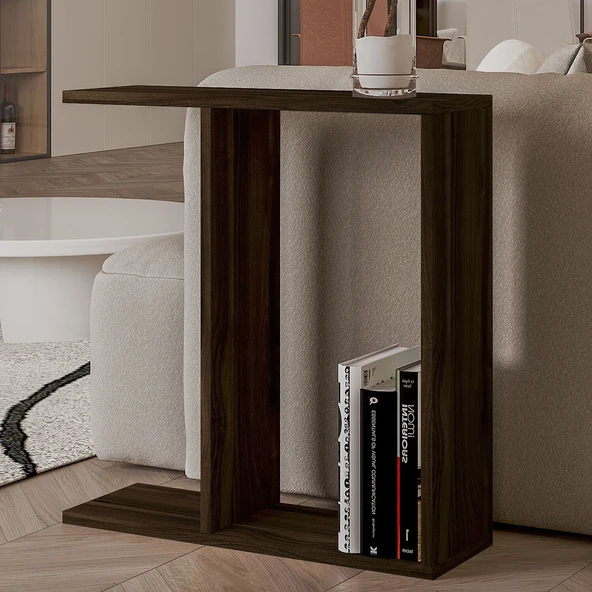 Lotus Modern Yan Sehpa – Kitaplıklı ve Dekoratif Tasarım  Ceviz ürün görseli 1