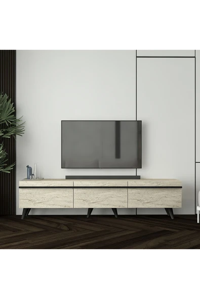 Amsterdam 3 Kapaklı Modern TV Sehpası  Bej ürün görseli 1