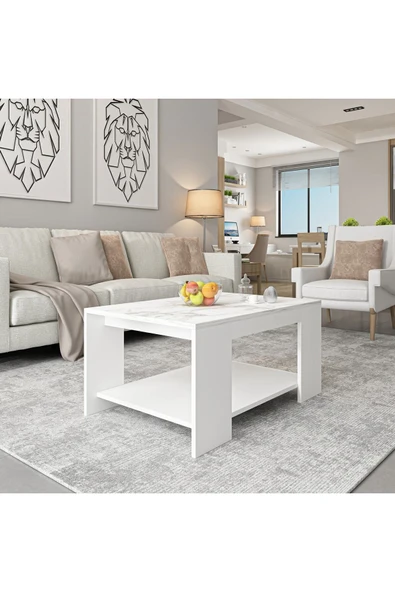 Lina Orta Sehpa – Modern Minimal Tasarım  Beyaz Mermer - Beyaz ürün görseli 1