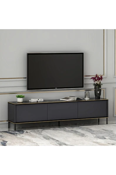 İmaj 180 cm Metal Ayaklı TV Sehpası – Mermer Desenli  Antrasit ürün görseli 1