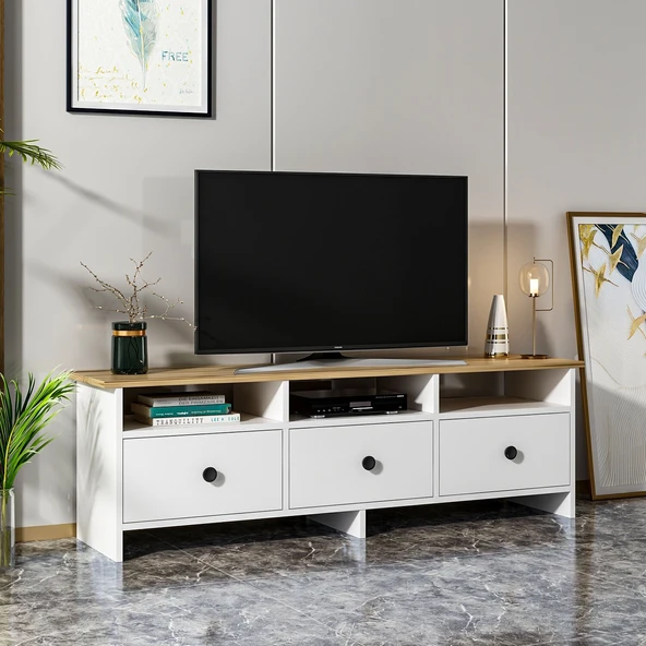 Oslo 3 Kapaklı TV Sehpası – Antrasit & Beyaz Renk Seçenekli, Modern Tasarım  Beyaz ürün görseli 1