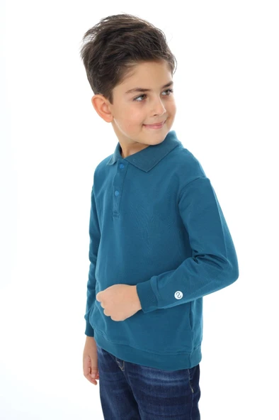 Toontoy Erkek Çocuk Baskılı Polo Yaka Düğmeli Uzun Kollu Tişört ürün görseli 1