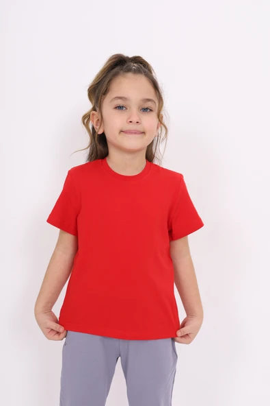 Toontoy Kız Çocuk Bisiklet Yaka Kısa Kollu Tişört ürün görseli 1