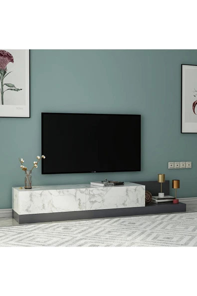 Majör Modern 2 Kapaklı TV Sehpası – 180 cm  Orma Mermer/Antrasit ürün görseli 1