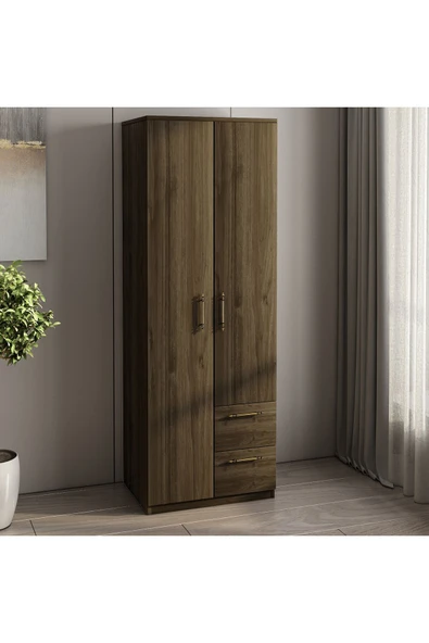 Merlin 2 Kapaklı, Çekmeceli Gardırop - 60 cm  172 cm İstanbul Ceviz ürün görseli 1