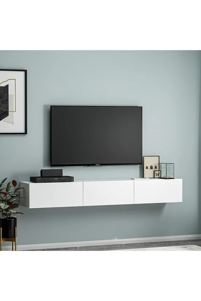 Terra Duvara Monte 3 Kapaklı Modern TV Sehpası – 180 cm  Beyaz ürün görseli 1