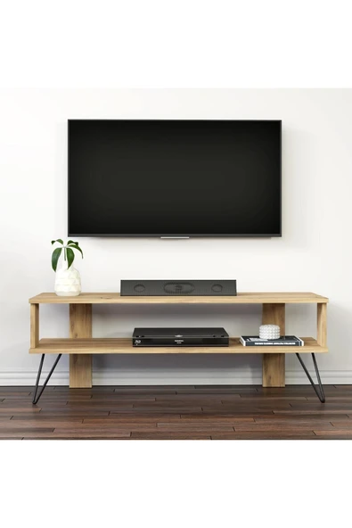 Duama TV Sehpası – Metal Ayaklı, Açık Raflı Tasarım, 120 cm  Antik Ceviz ürün görseli 1