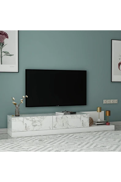 Majör Modern 2 Kapaklı TV Sehpası – 180 cm  Beyaz ürün görseli 1