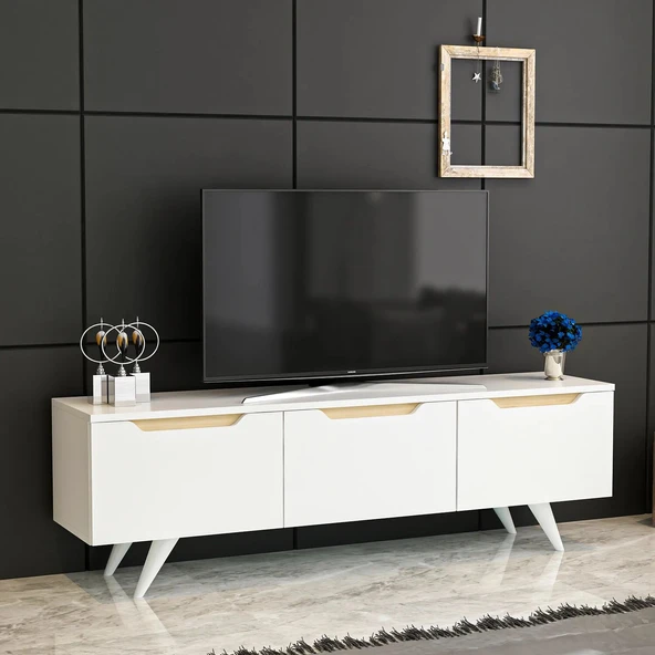 Prag TV Sehpası – 3 Kapaklı, Modern Tasarım, 150 cm  Beyaz ürün görseli 1