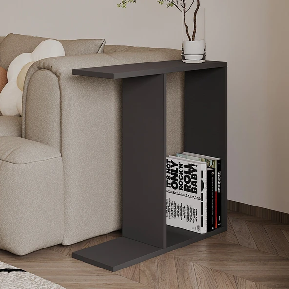 Lotus Modern Yan Sehpa – Kitaplıklı ve Dekoratif Tasarım  Antrasit ürün görseli 1