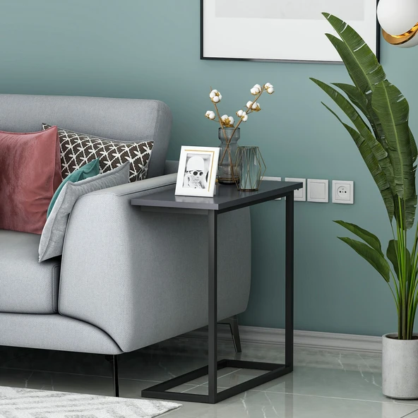 Narin Metal Ayaklı Minimalist Yan Sehpa - Modern C Sehpa  Antrasit/Siyah ürün görseli 1