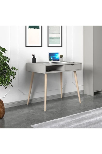 Offer Çalışma Masası, Bilgisayar Masası, Çekmeceli, Ahşap Ayak, Ev-Ofis  Gri ürün görseli 1
