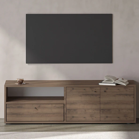Pao Kapaklı Minimal TV Sehpası – 136 cm  Antik Ceviz ürün görseli 1