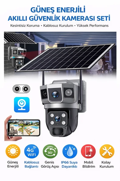 SIM Kartlı 4G Çift Kameralı Güneş Enerjili Güvenlik Kamerası IP66 360 Mobil Bildirimli ürün görseli 1