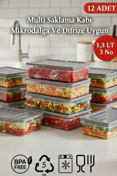 1,3 Lt Multi Saklama Kabı Difrize Uygun 12 Adet No:3 ürün görseli 1