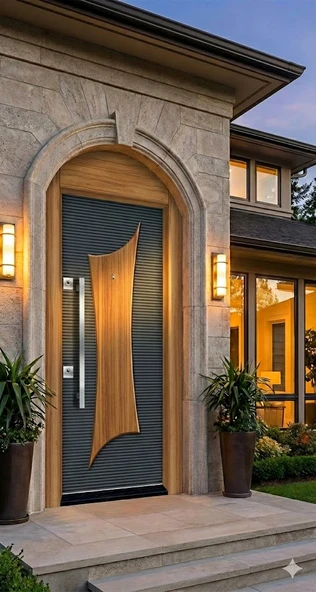 LİV Concept Lüks Modern Tasarım Villa Tipi Çelik Kapı - Antrasit Ve Ahşap Dalga Detaylı (dış Mekan Uyumlu) ürün görseli 1