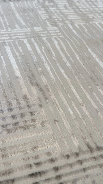 ELVEY HOME Krem-Gri Saten İnce Sık Dokuma Parlak Yüzey Kaymaz Taban Özel Ölçü Salon Koridor Halısı Yolluk ürün görseli 1