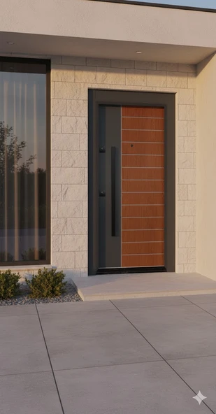 LİV Concept Modern Villa Tipi Antrasit & Ahşap Görünümlü Çelik Kapı ürün görseli 1