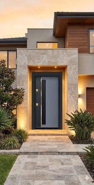 LİV Concept Elite Serisi Modern Lüks Villa Çelik Kapı - Antrasit/siyah Dikey Tasarım - 110x210 Cm (pervazdan Pervaza) - Özel Gold Aksesuarlı ürün görseli 1