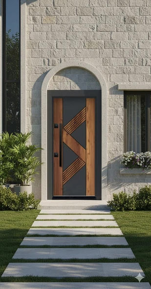 LİV Concept Liv Concept Modern Geometrik Desenli Antrasit & Ahşap Villa Çelik Kapı ürün görseli 1
