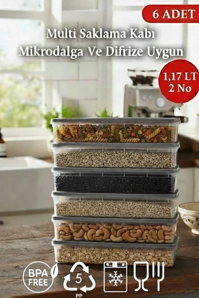 1,17 Lt Multi Saklama Kabı Difrize Uygun 6 Adet No:2 ürün görseli 1