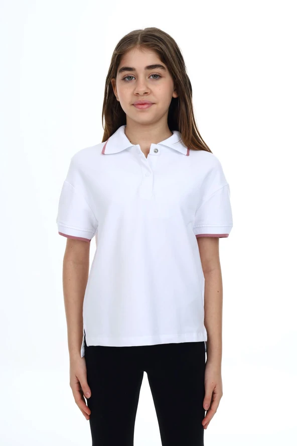 Toontoy Kız Çocuk Baskılı Polo Yaka Çıtçıtlı Kısa Kollu Tişört - Yırtmaçlı ürün görseli 1