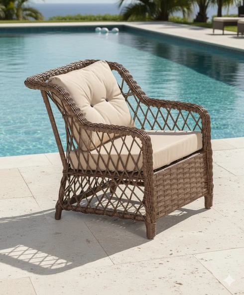 LİV Concept Premium El Örmesi Doğal Rattan Bahçe Ve Balkon Koltuğu ürün görseli 1