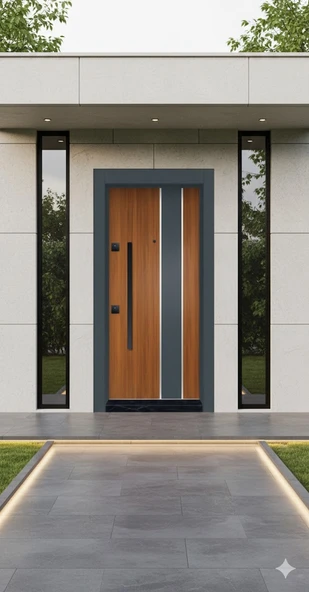 LİV Concept Modern Villa Tipi Çelik Kapı - Antrasit & Ceviz Detaylı, Gizli Menteşeli Tasarım ürün görseli 1