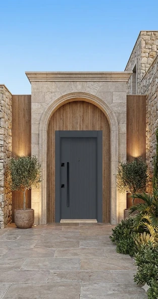 LİV Concept Lüks Antrasit Dikey Fugalı Villa Çelik Kapı - 110x210 Cm - Siyah Lama Kollu ürün görseli 1