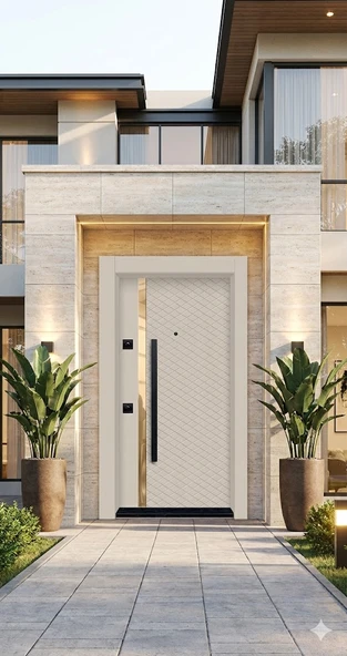 LİV Concept Prestij Serisi Lüks Villa Tipi Çelik Kapı - Kapitone Desenli & Gold Şeritli (210x110 Cm) ürün görseli 1