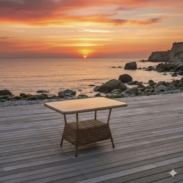 LİV Concept Antik Garden Cam Tablalı Rattan Bahçe Ve Balkon Sehpası ürün görseli 1