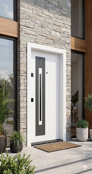 LİV Concept Liv Aksesuar Modern Lüks Villa Ve Daire Çelik Kapısı - 110x210 Cm - Beyaz & Antrasit Özel Tasarım ürün görseli 1