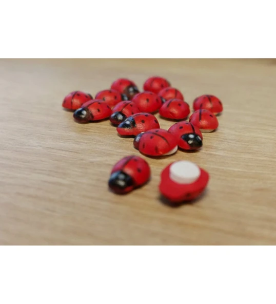 Mini Ahşap Uğur Böceği Süsleme Seti - El Yapımı Hobi ve Magnet Malzemesi , 50'li Paket ürün görseli 1