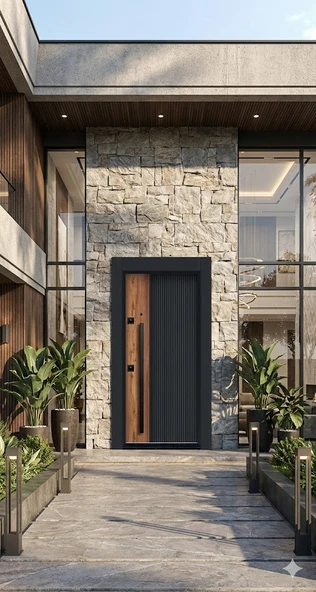 LİV Concept Modern Lüks Kompozit Villa Çelik Kapı - Antrasit Ve Ahşap Tasarım - 110x210 Cm (pervazdan Pervaza) ürün görseli 1