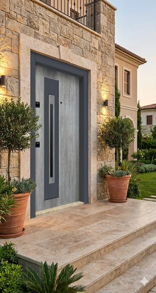 LİV Concept Prestij Serisi Modern Gri Ahşap Dokulu Lüks Çelik Kapı (210x110 Cm) - Özel Dikey Tasarım ürün görseli 1