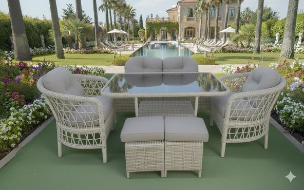 LİV Concept Milano Bahçe Ve Balkon Oturma Grubu – Açık Gri Rattan Set ürün görseli 1