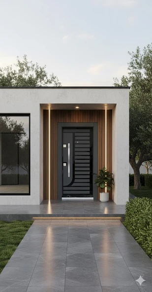 LİV Concept Modern Antrasit Lineer Detaylı Lüks Villa Çelik Kapı ürün görseli 1
