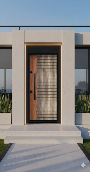 LİV Concept Liv Aksesuar Modern Antrasit & Doğal Ahşap Görünümlü Çelik Kapı - Villa Tipi Premium Seri ürün görseli 1