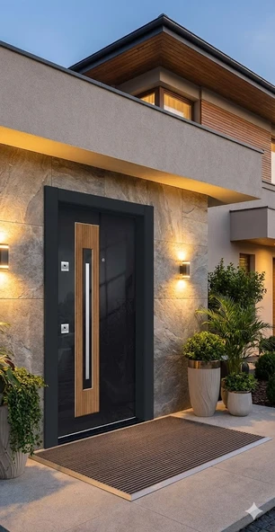 LİV Concept Parlak Antrasit Ve Ceviz Kombinli High-gloss Çelik Villa Kapısı ürün görseli 1